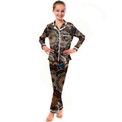 Bohemian Flair In Blue And Earthtones Kid s Satin Long Sleeve Pajamas Set by HWDesign