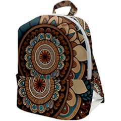 Bohemian Flair In Blue And Earthtones Zip Up Backpack