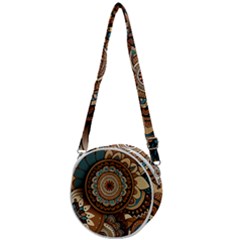 Bohemian Flair In Blue And Earthtones Crossbody Circle Bag