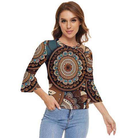 Bohemian Flair In Blue And Earthtones Bell Sleeve Top by HWDesign