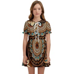 Bohemian Flair In Blue And Earthtones Kids  Sweet Collar Dress by HWDesign