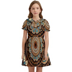 Bohemian Flair In Blue And Earthtones Kids  Bow Tie Puff Sleeve Dress