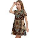 Bohemian Flair In Blue And Earthtones Kids  Bow Tie Puff Sleeve Dress View3