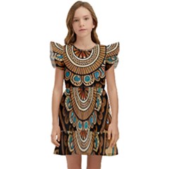 Bohemian Flair In Blue And Earthtones Kids  Winged Sleeve Dress