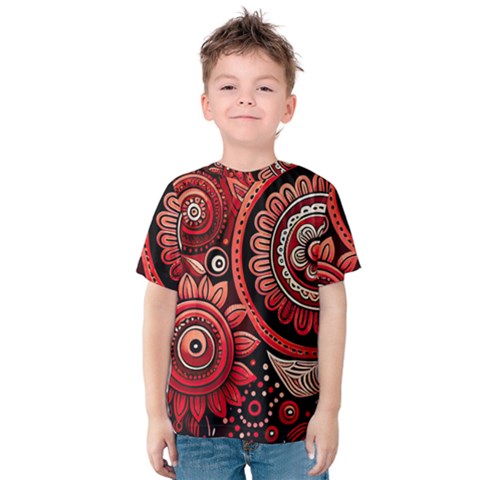 Bohemian Vibes In Vibrant Red Kids  Cotton Tee by HWDesign