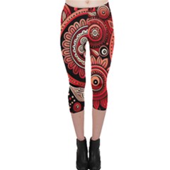 Bohemian Vibes In Vibrant Red Capri Leggings  by HWDesign