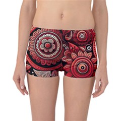 Bohemian Vibes In Vibrant Red Reversible Boyleg Bikini Bottoms by HWDesign