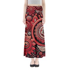 Bohemian Vibes In Vibrant Red Full Length Maxi Skirt by HWDesign