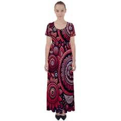 Bohemian Vibes In Vibrant Red High Waist Short Sleeve Maxi Dress by HWDesign