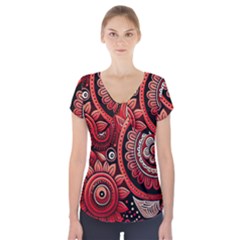 Bohemian Vibes In Vibrant Red Short Sleeve Front Detail Top by HWDesign