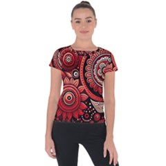 Bohemian Vibes In Vibrant Red Short Sleeve Sports Top  by HWDesign