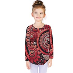 Bohemian Vibes In Vibrant Red Kids  Long Sleeve Tee