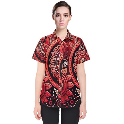 Bohemian Vibes In Vibrant Red Women s Short Sleeve Shirt by HWDesign