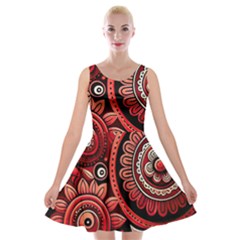 Bohemian Vibes In Vibrant Red Velvet Skater Dress by HWDesign