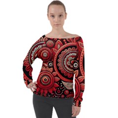 Bohemian Vibes In Vibrant Red Off Shoulder Long Sleeve Velour Top by HWDesign