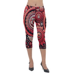 Bohemian Vibes In Vibrant Red Lightweight Velour Capri Leggings  by HWDesign