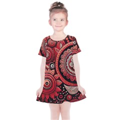 Bohemian Vibes In Vibrant Red Kids  Simple Cotton Dress by HWDesign