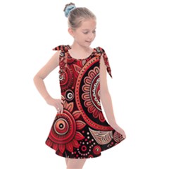 Bohemian Vibes In Vibrant Red Kids  Tie Up Tunic Dress by HWDesign