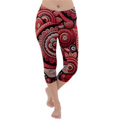 Bohemian Vibes In Vibrant Red Lightweight Velour Capri Yoga Leggings by HWDesign