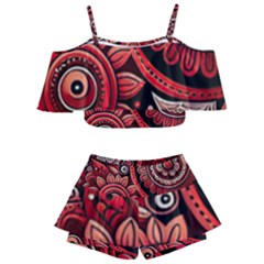 Bohemian Vibes In Vibrant Red Kids  Off Shoulder Skirt Bikini by HWDesign