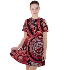 Bohemian Vibes In Vibrant Red Short Sleeve Shoulder Cut Out Dress  by HWDesign