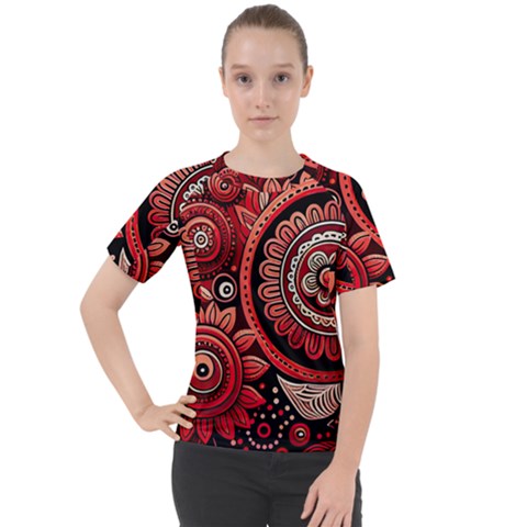 Bohemian Vibes In Vibrant Red Women s Sport Raglan Tee by HWDesign