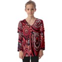 Bohemian Vibes In Vibrant Red Kids  V Neck Casual Top View1