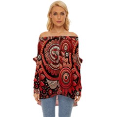 Bohemian Vibes In Vibrant Red Off Shoulder Chiffon Pocket Shirt by HWDesign