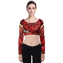 Bohemian Flower Drop Velvet Long Sleeve Crop Top by HWDesign