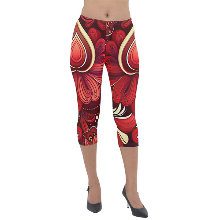 Bohemian Flower Drop Lightweight Velour Capri Leggings 