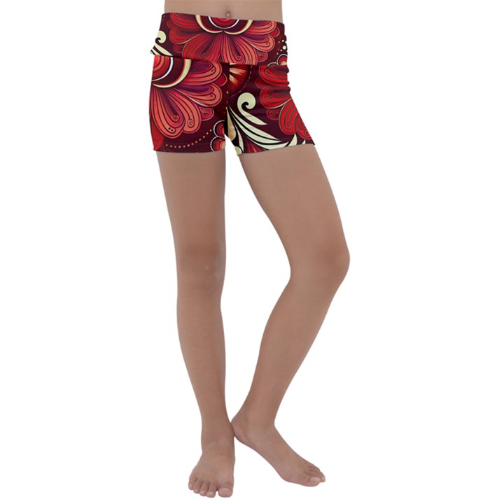 Bohemian Flower Drop Kids  Lightweight Velour Yoga Shorts