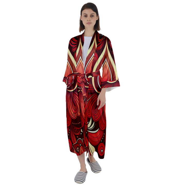 Bohemian Flower Drop Maxi Satin Kimono