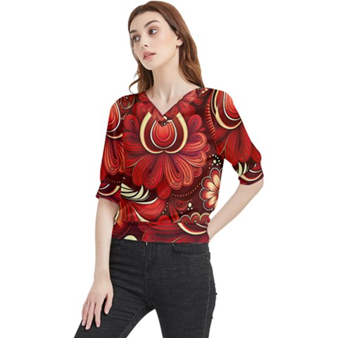 Bohemian Flower Drop Quarter Sleeve Blouse by HWDesign