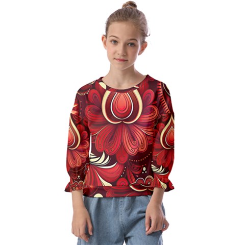 Bohemian Flower Drop Kids  Cuff Sleeve Top by HWDesign