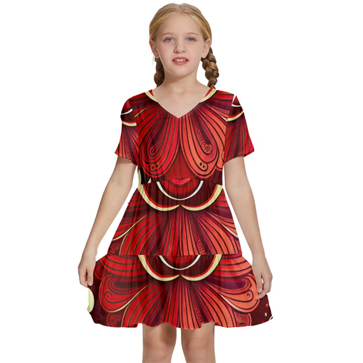 Bohemian Flower Drop Kids  Short Sleeve Tiered Mini Dress