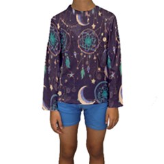 Bohemian  Stars, Moons, And Dreamcatchers Kids  Long Sleeve Swimwear