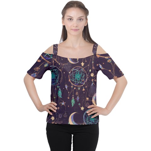 Bohemian  Stars, Moons, And Dreamcatchers Cutout Shoulder Tee by HWDesign