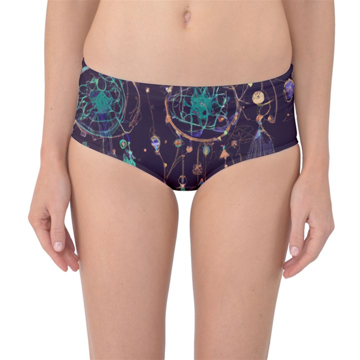 Bohemian  stars, moons, and dreamcatchers Mid-Waist Bikini Bottoms