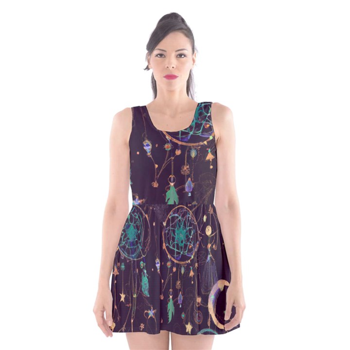 Bohemian  stars, moons, and dreamcatchers Scoop Neck Skater Dress