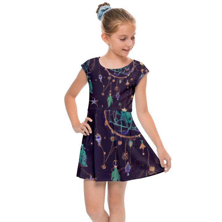 Bohemian  stars, moons, and dreamcatchers Kids  Cap Sleeve Dress