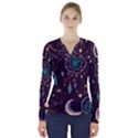 Bohemian  stars, moons, and dreamcatchers V-Neck Long Sleeve Top View1