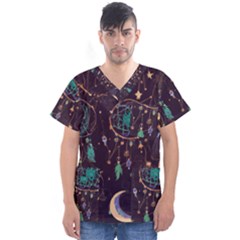 Bohemian  Stars, Moons, And Dreamcatchers Men s V-neck Scrub Top