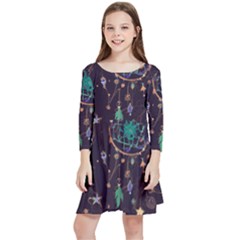 Bohemian  Stars, Moons, And Dreamcatchers Kids  Quarter Sleeve Skater Dress by HWDesign