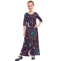 Bohemian  Stars, Moons, And Dreamcatchers Kids  Quarter Sleeve Maxi Dress