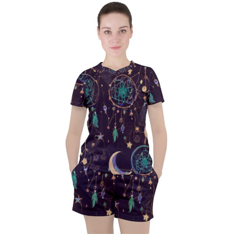 Bohemian  Stars, Moons, And Dreamcatchers Women s Tee And Shorts Set by HWDesign