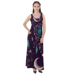 Bohemian  Stars, Moons, And Dreamcatchers Sleeveless Velour Maxi Dress by HWDesign