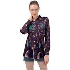 Bohemian  Stars, Moons, And Dreamcatchers Long Sleeve Satin Shirt