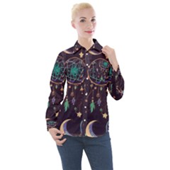 Bohemian  Stars, Moons, And Dreamcatchers Women s Long Sleeve Pocket Shirt