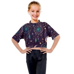 Bohemian  Stars, Moons, And Dreamcatchers Kids Mock Neck Tee