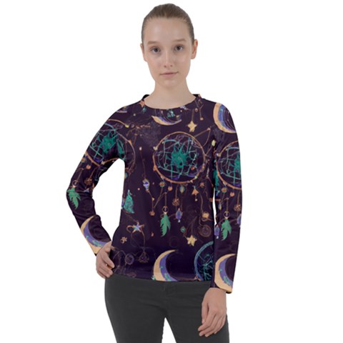 Bohemian  Stars, Moons, And Dreamcatchers Women s Long Sleeve Raglan Tee by HWDesign